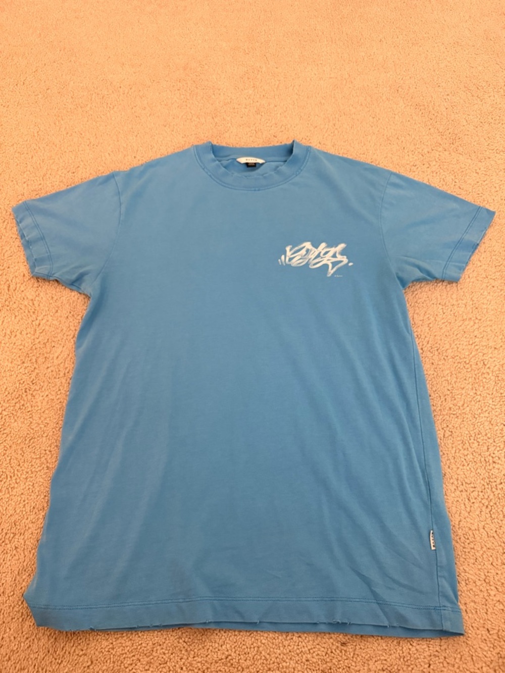 Eytys Blue Crewneck Tee with White Script Logo Size Small